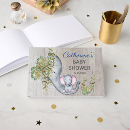 Sweet Elephant Floral Rustic Baby shower Gastenboek