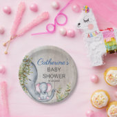Sweet Elephant Floral Rustic Baby shower Papieren Bordje (Feest)