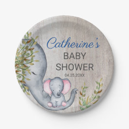 Sweet Elephant Floral Rustic Baby shower Papieren Bordje