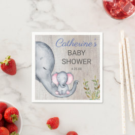 Sweet Elephant Floral Rustic Girl Baby shower Servet