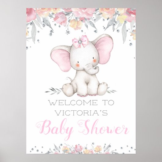 Sweet Elephant Girl Baby shower Welkom Poster (Voorkant)