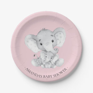 Sweet Elephant Girls Baby shower 7-inch Bord