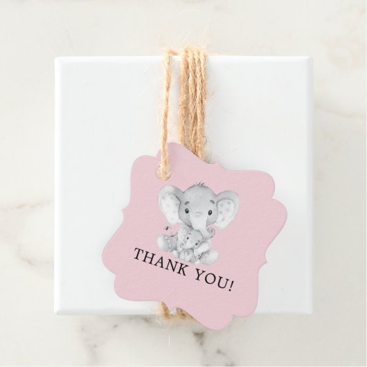 Sweet Elephant Girls Baby shower Favor Gift Label (In situ)