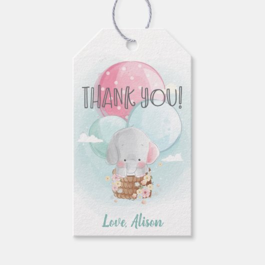 Sweet Elephant Neutral Baby shower Bedankt Cadeaulabel (Voorkant)