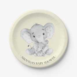 Sweet Elephant Neutrals Baby shower 7" Bord
