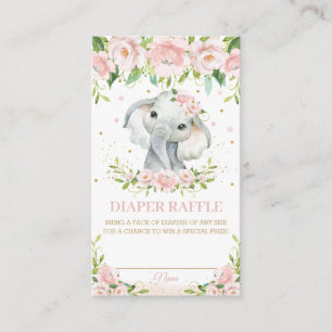 Sweet Elephant Pink Blush Floral Diaper Raffle Informatiekaartje