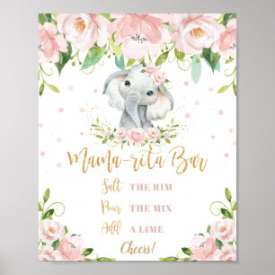 Sweet Elephant Pink Floral Gold Mama-rita Bar Sign Poster