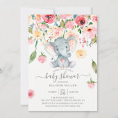 Sweet Elephant Pink Peonies Baby shower Kaart (Voorkant)