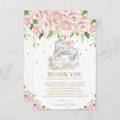 Sweet Elephant Roze Blush Bloemen Baby shower Bedankkaart (Voorkant / Achterkant)