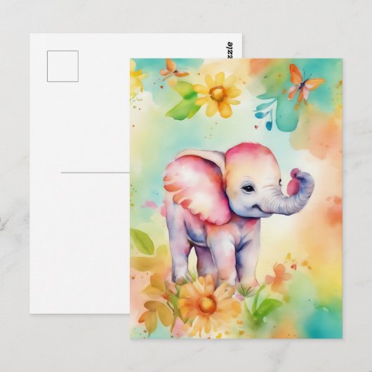 Sweet Elephant Waterverf Briefkaart (Voorkant / Achterkant)