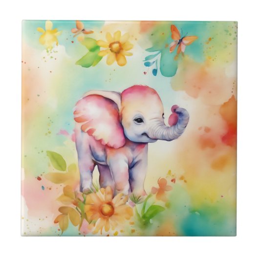 Sweet Elephant Waterverf Tegeltje (Voorkant)