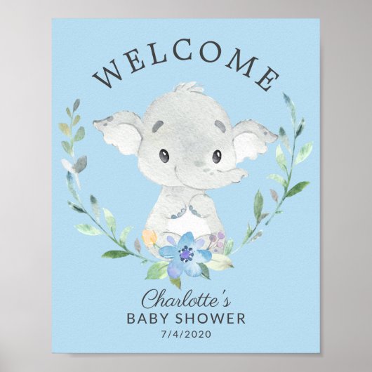 Sweet Elephant Welcome Baby shower Poster (Voorkant)