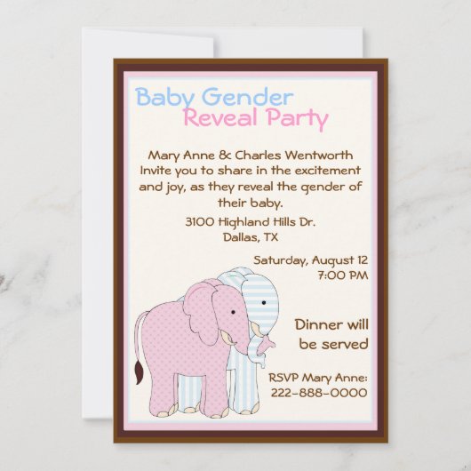 Sweet Elephants Baby Gender Rekalmeerpartij Kaart (Voorkant)