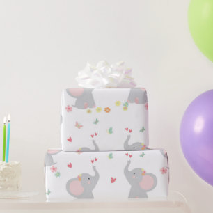 Sweet Elephants Hearts Baby Girl Cadeaupapier
