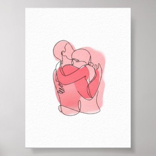 Sweet Embrace Couple Line Art - gepersonaliseerd c Poster (Voorkant)