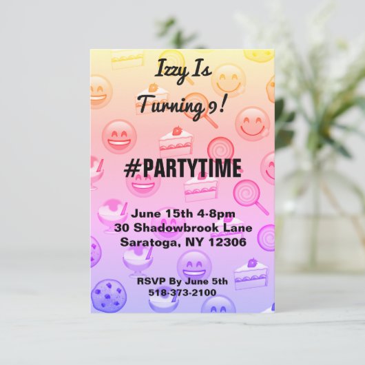 Sweet Emoji behandelt verjaardagsfeestuitnodiginge Kaart (Staand voorkant)