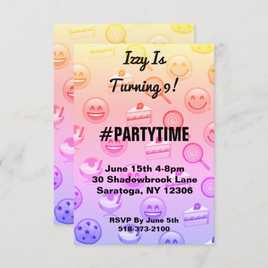 Sweet Emoji behandelt verjaardagsfeestuitnodiginge Kaart (Voorkant / Achterkant)