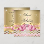 Sweet en Fabulous Pink Gold Chevron Birthday 2 Kaart (Voorkant / Achterkant)