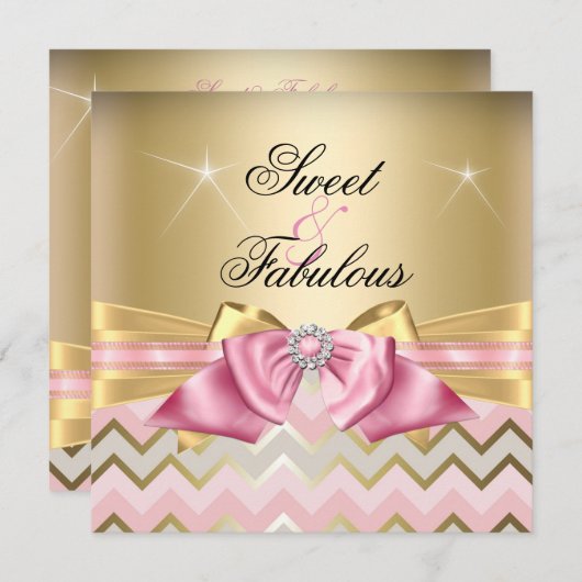 Sweet en Fabulous Pink Gold Chevron Birthday 2 Kaart (Voorkant / Achterkant)