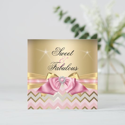 Sweet en Fabulous Pink Gold Chevron Birthday 2 Kaart (Staand voorkant)