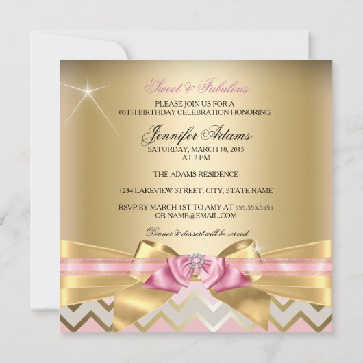 Sweet en Fabulous Pink Gold Chevron Birthday 2 Kaart (Achterkant)