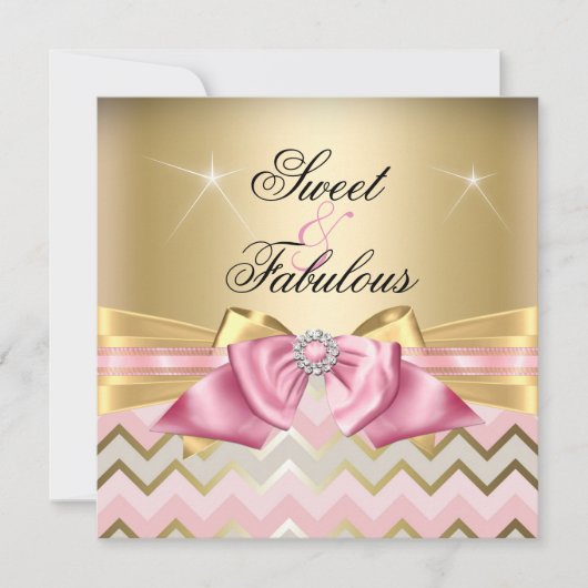 Sweet en Fabulous Pink Gold Chevron Birthday 2 Kaart (Voorkant)