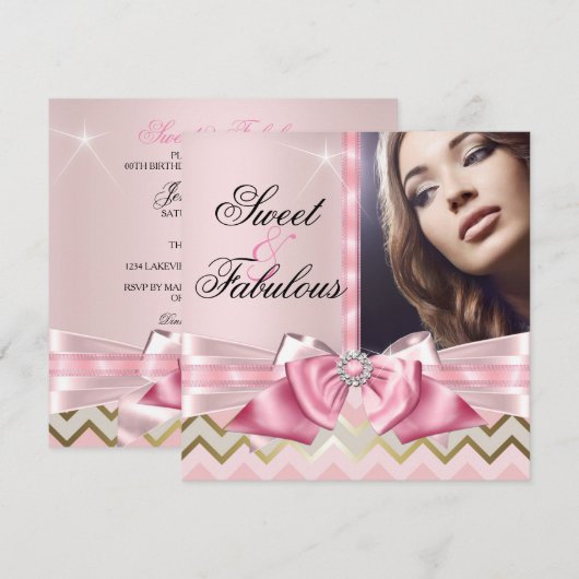 Sweet en Fabulous Pink Gold Chevron Birthday 3 Kaart (Voorkant / Achterkant)