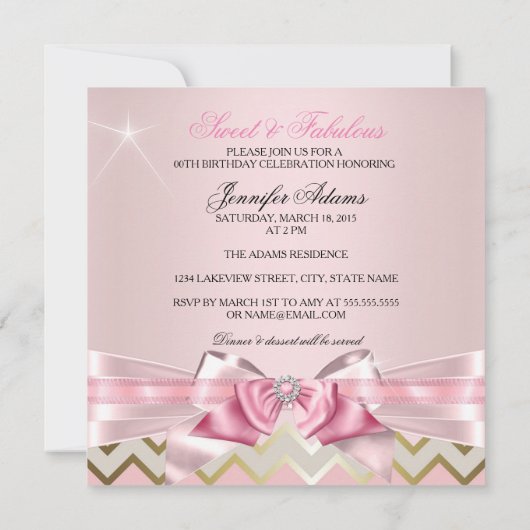 Sweet en Fabulous Pink Gold Chevron Birthday 3 Kaart (Achterkant)