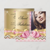 Sweet en Fabulous Pink Gold Chevron Birthday Kaart (Voorkant / Achterkant)