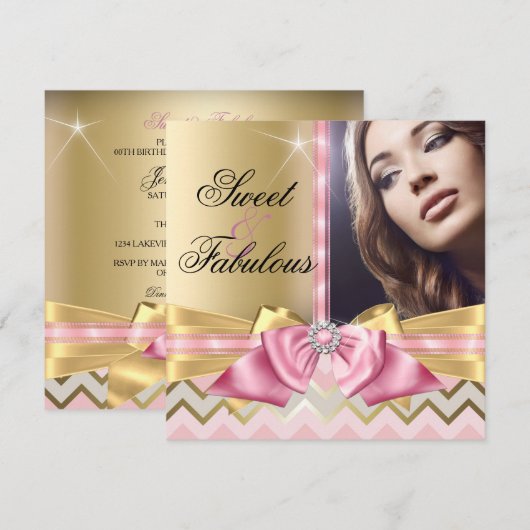 Sweet en Fabulous Pink Gold Chevron Birthday Kaart (Voorkant / Achterkant)