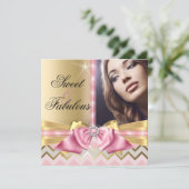 Sweet en Fabulous Pink Gold Chevron Birthday Kaart (Staand voorkant)