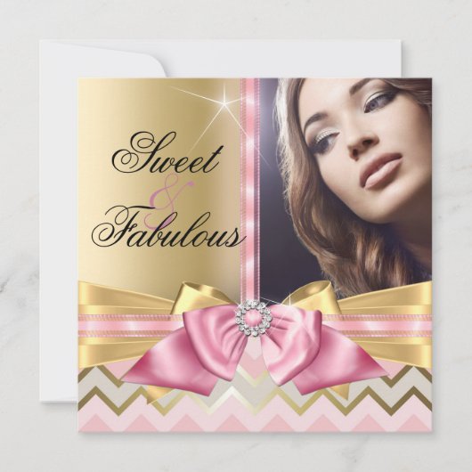 Sweet en Fabulous Pink Gold Chevron Birthday Kaart (Voorkant)