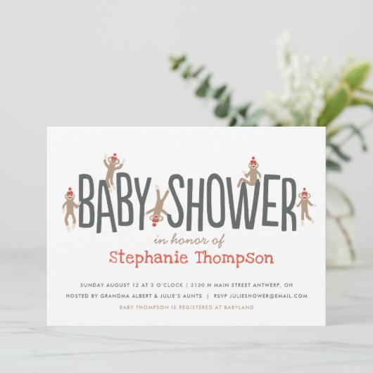 Sweet- en Gekke socket-aap Baby shower Kaart (Staand voorkant)