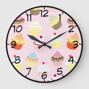Sweet en kleurrijk Cupcake-patroon met cijfers Grote Klok