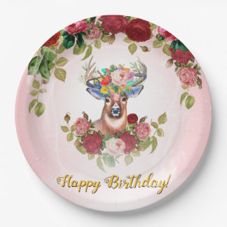 Sweet en Roze Elegant Floral Roos Beste verjaardag Papieren Bordje