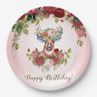 Sweet en Roze Elegant Floral Roos Beste verjaardag Papieren Bordje