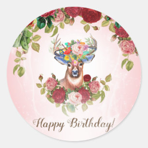 Sweet en Roze Elegant Floral Roos Beste verjaardag Ronde Sticker