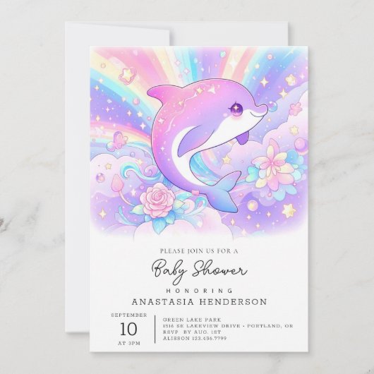 Sweet Enchanted Dolphin Baby shower Kaart (Voorkant)