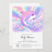 Sweet Enchanted Dolphin Baby shower Kaart (Voorkant / Achterkant)