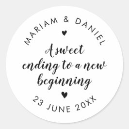 Sweet Ending Eenvoudig Modern Script White Wedding Ronde Sticker