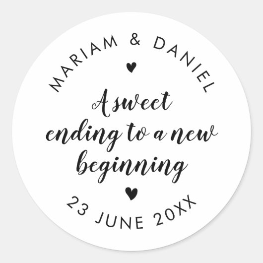 Sweet Ending Eenvoudig Modern Script White Wedding Ronde Sticker (Voorkant)