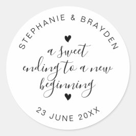 Sweet Ending Elegant Script Wedding Favoriet Groot Ronde Sticker