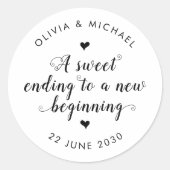 Sweet Ending Nieuw Begin Bruiloft Eenvoudig Zwart Ronde Sticker (Voorkant)