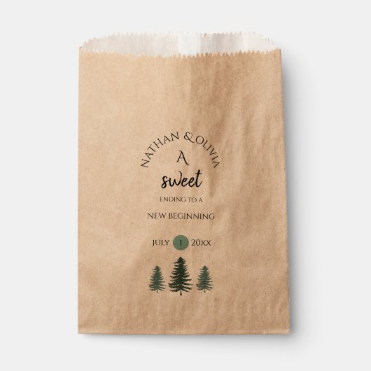Sweet Ending Pine Trees Berg Bruiloft Bedankzakje (Voorkant)