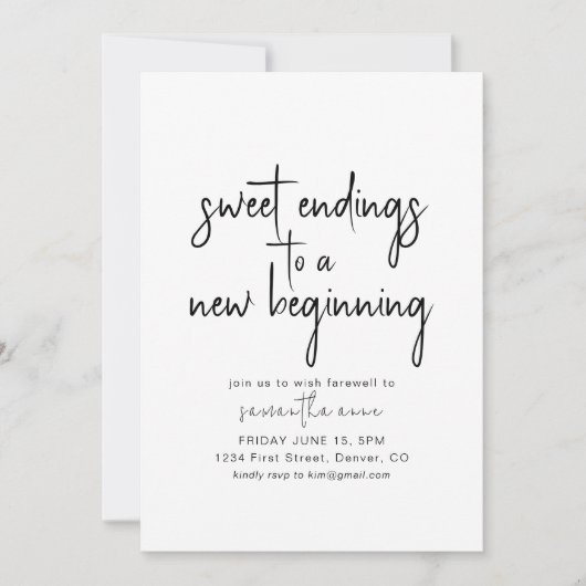 Sweet Endings to a New Beginning Party Uitnodigen Kaart (Voorkant)