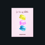 "Sweet Essence of Life gepersonaliseerde Franse Ma Canvas Afdruk<br><div class="desc">Vier de zoetheid van het leven met onze "Sweet Essence of Life" gepersonaliseerde Canvas Print, met een heerlijke waterverf schilderij van Franse macarons (macarons). Dit elegante kunstwerk toont een reeks macarons in zachte gele, roze en blauwe tinten, geplaatst tegen een charmante roze achtergrond, die de schoonheid en eenvoud van het...</div>
