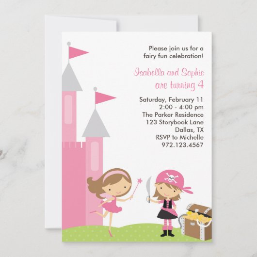 Sweet Fairy and Pink Pirate Invitation Kaart (Voorkant)