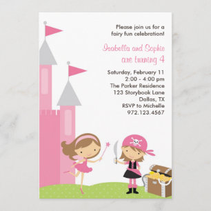 Sweet Fairy and Pink Pirate Invitation Kaart