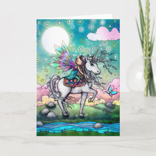 Sweet Fairy and Unicorn Fantasy Art Kaart