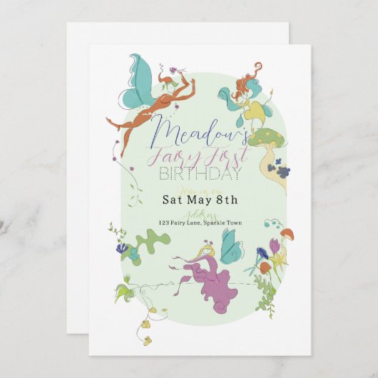 Sweet Fairy Eerste Verjaardag Uitnodigen Kaart (Voorkant / Achterkant)